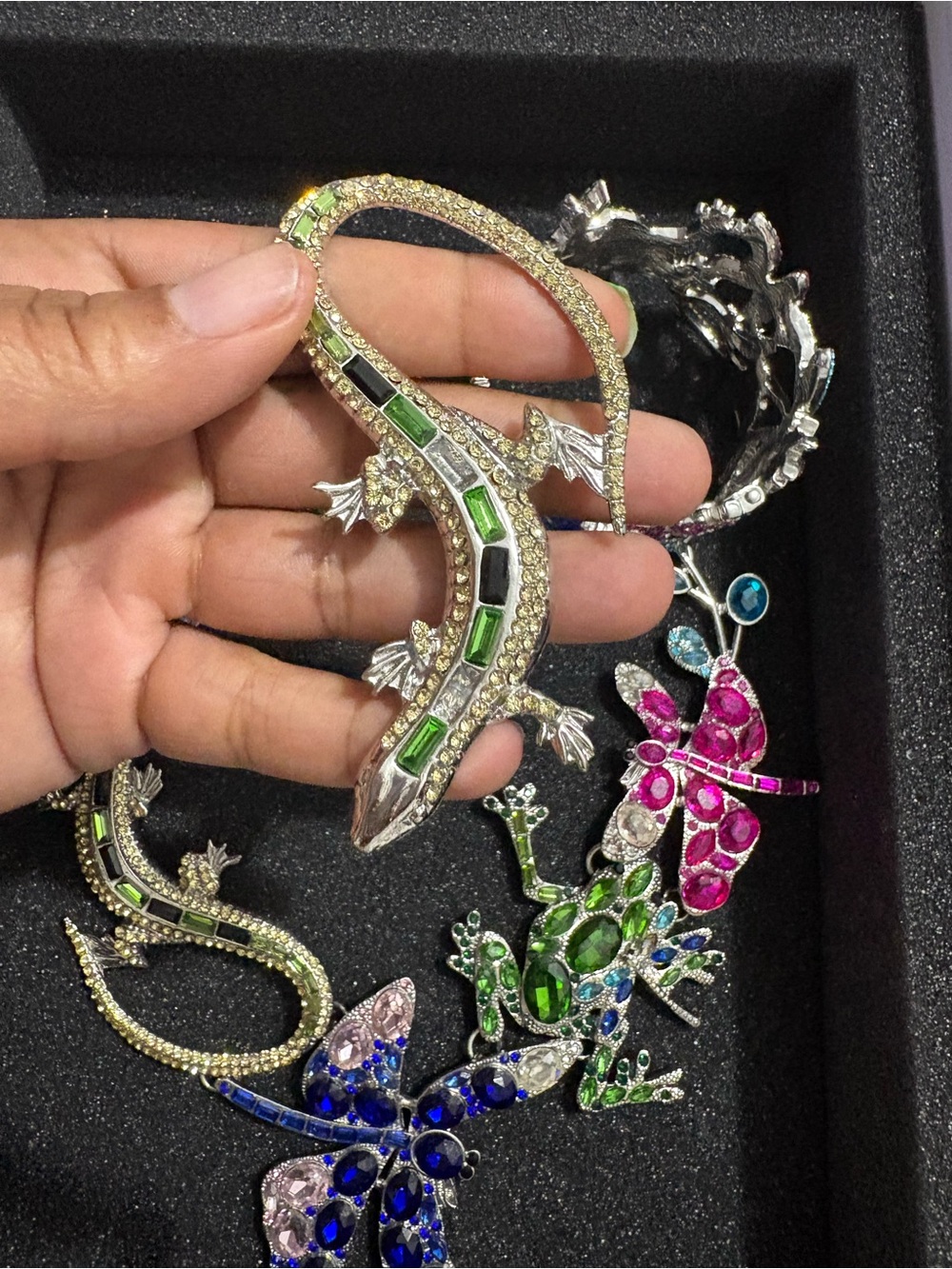 Sassy Jones Multicolor Crystal Dragonfly, Lizard & Frog Statement Brooch Set - Picture 2 of 3